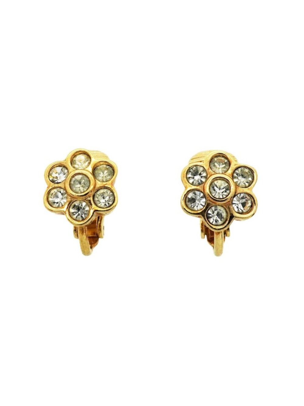 Dior Earrings Gold Plated Rhinestone